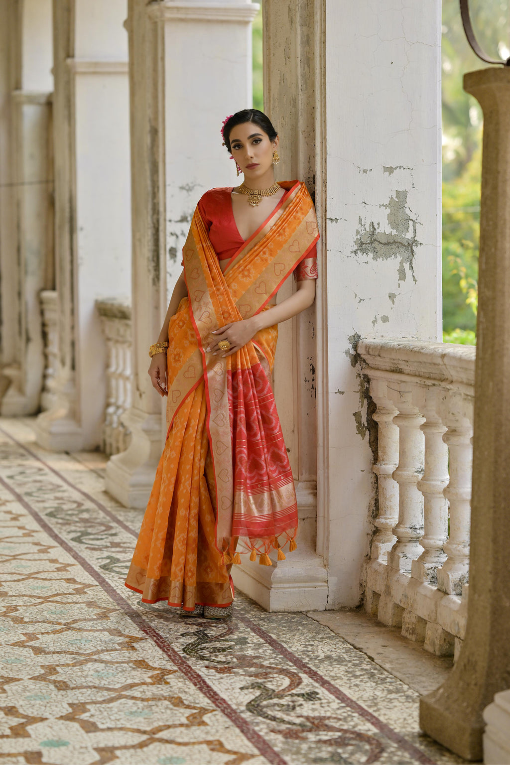 Jyoti Fashion Women's Orange Soft Raw Silk Zari Woven Saree with Blouse - Distacart