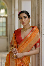 Jyoti Fashion Women's Orange Soft Raw Silk Zari Woven Saree with Blouse - Distacart