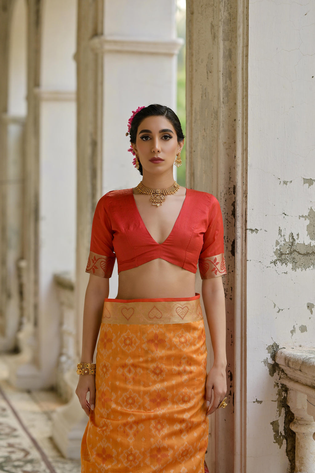 Jyoti Fashion Women's Orange Soft Raw Silk Zari Woven Saree with Blouse - Distacart