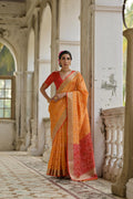 Jyoti Fashion Women's Orange Soft Raw Silk Zari Woven Saree with Blouse - Distacart