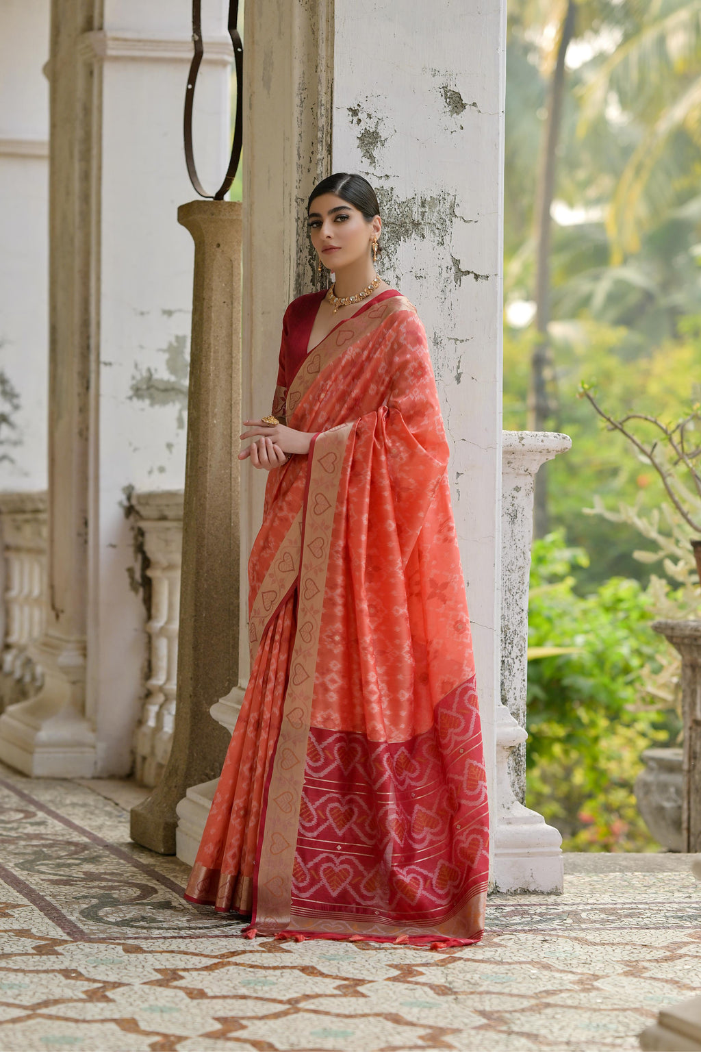 Jyoti Fashion Women's Coral Soft Raw Silk Zari Woven Saree with Blouse - Distacart