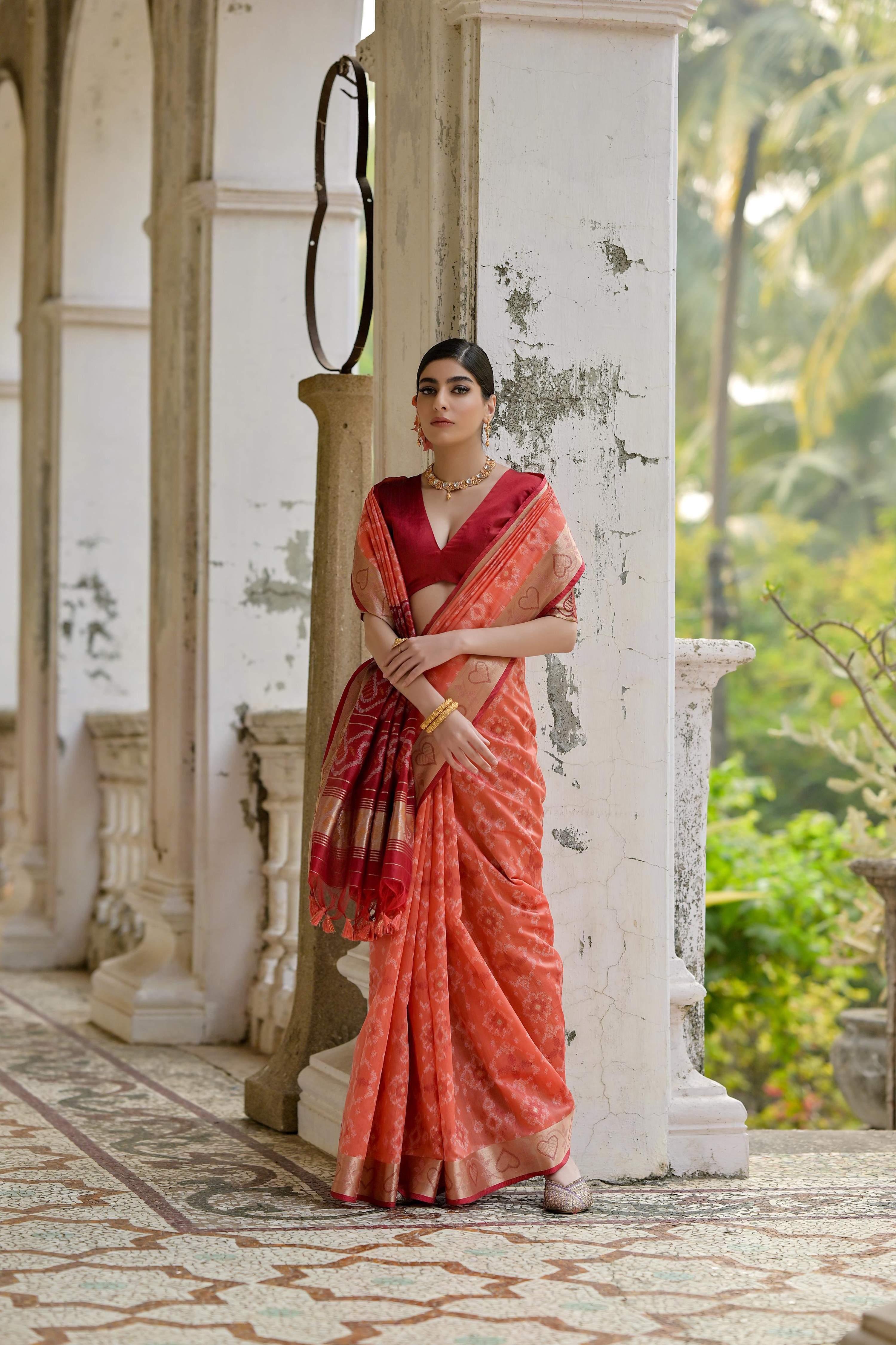 Jyoti Fashion Women's Coral Soft Raw Silk Zari Woven Saree with Blouse - Distacart