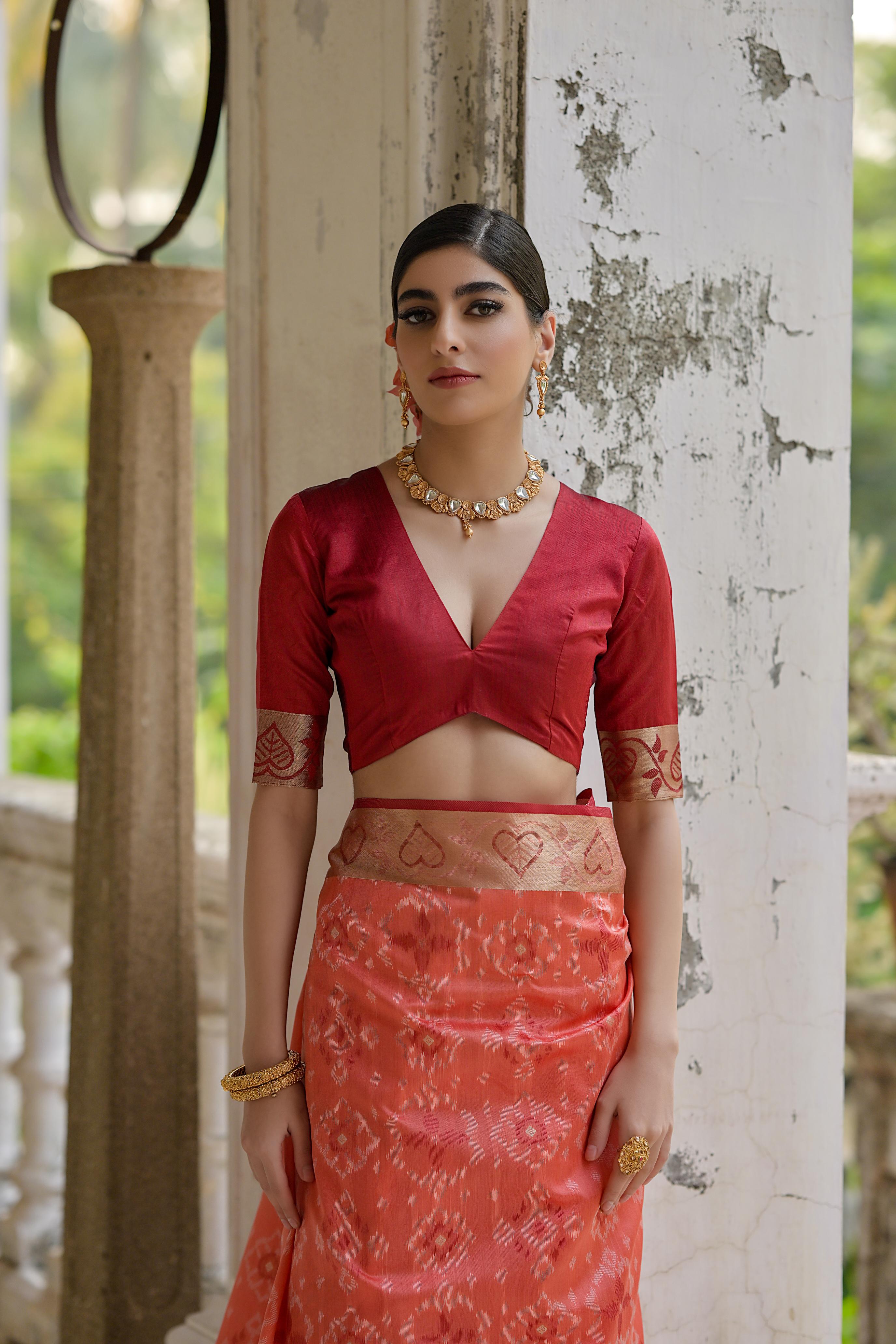 Jyoti Fashion Women's Coral Soft Raw Silk Zari Woven Saree with Blouse - Distacart