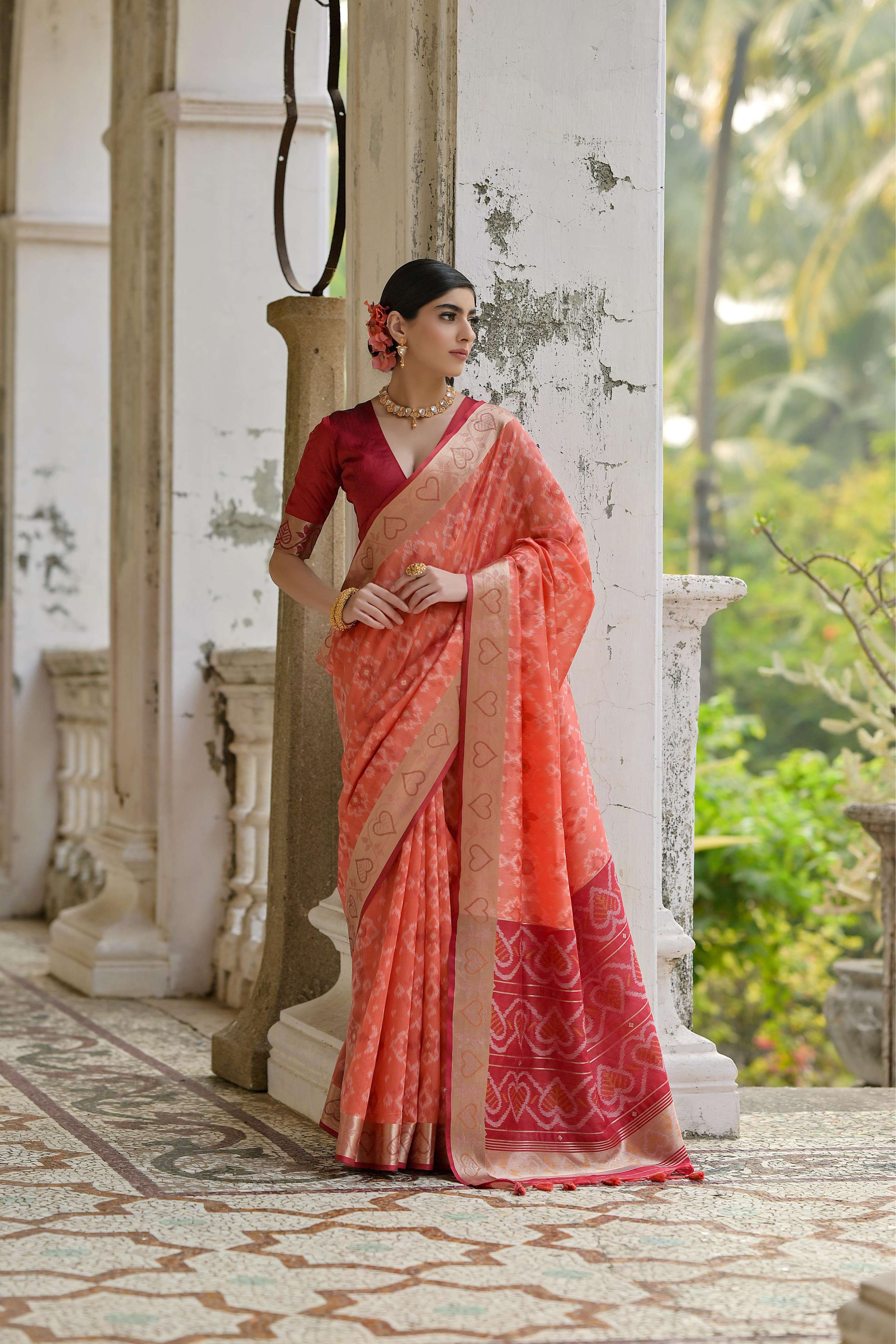Jyoti Fashion Women's Coral Soft Raw Silk Zari Woven Saree with Blouse - Distacart