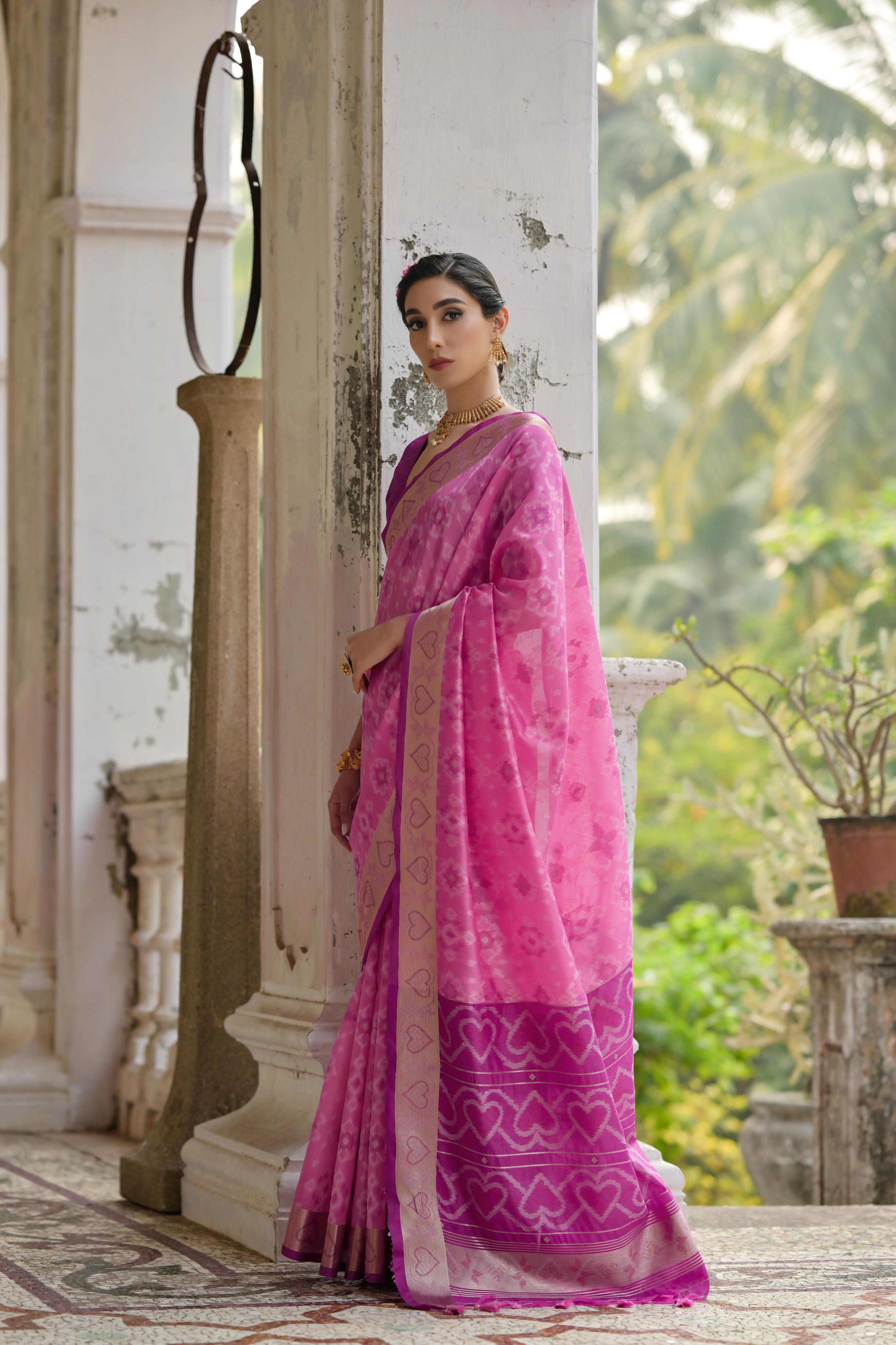 Jyoti Fashion Women's Pink Soft Raw Silk Zari Woven Saree with Blouse - Distacart