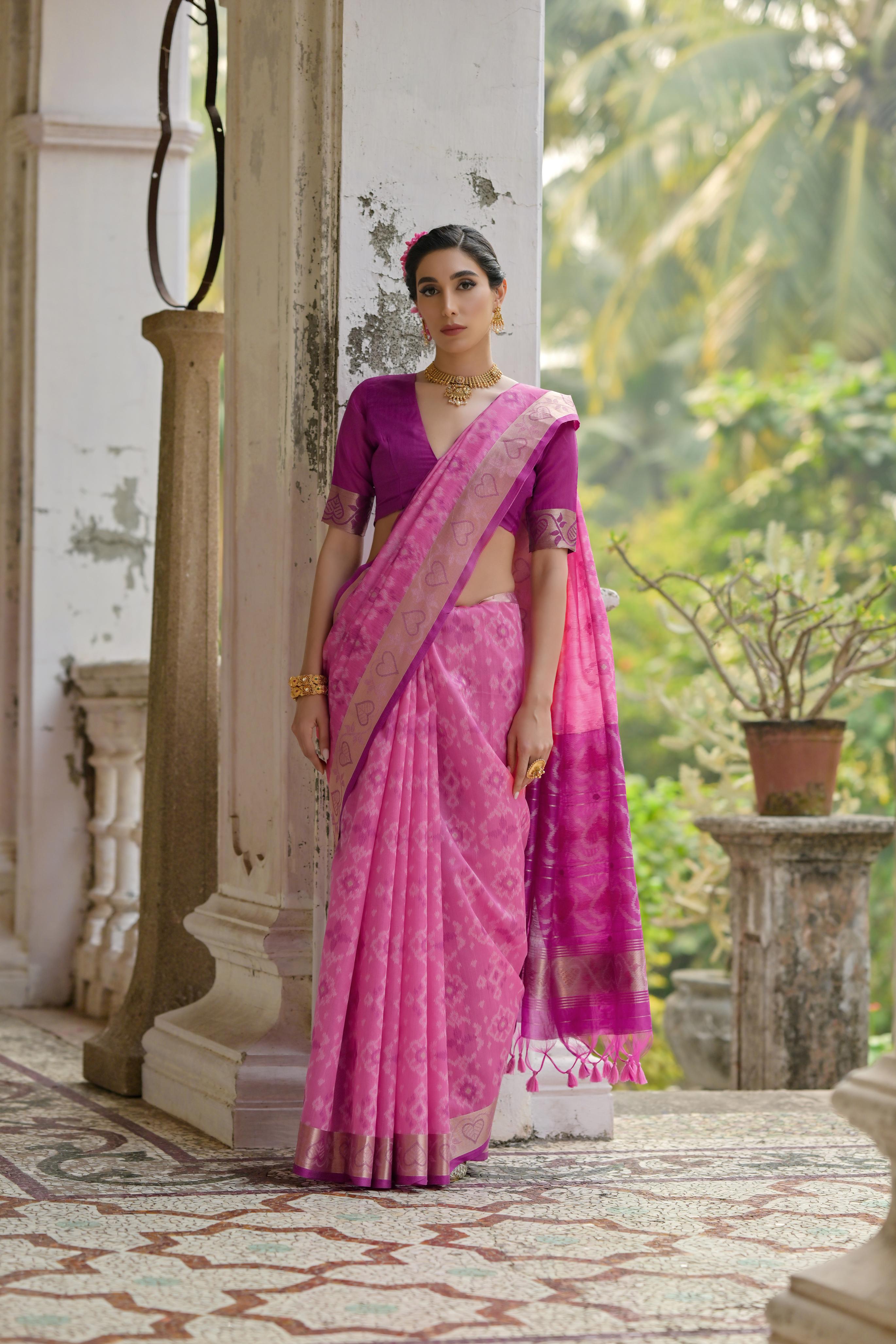 Jyoti Fashion Women's Pink Soft Raw Silk Zari Woven Saree with Blouse - Distacart
