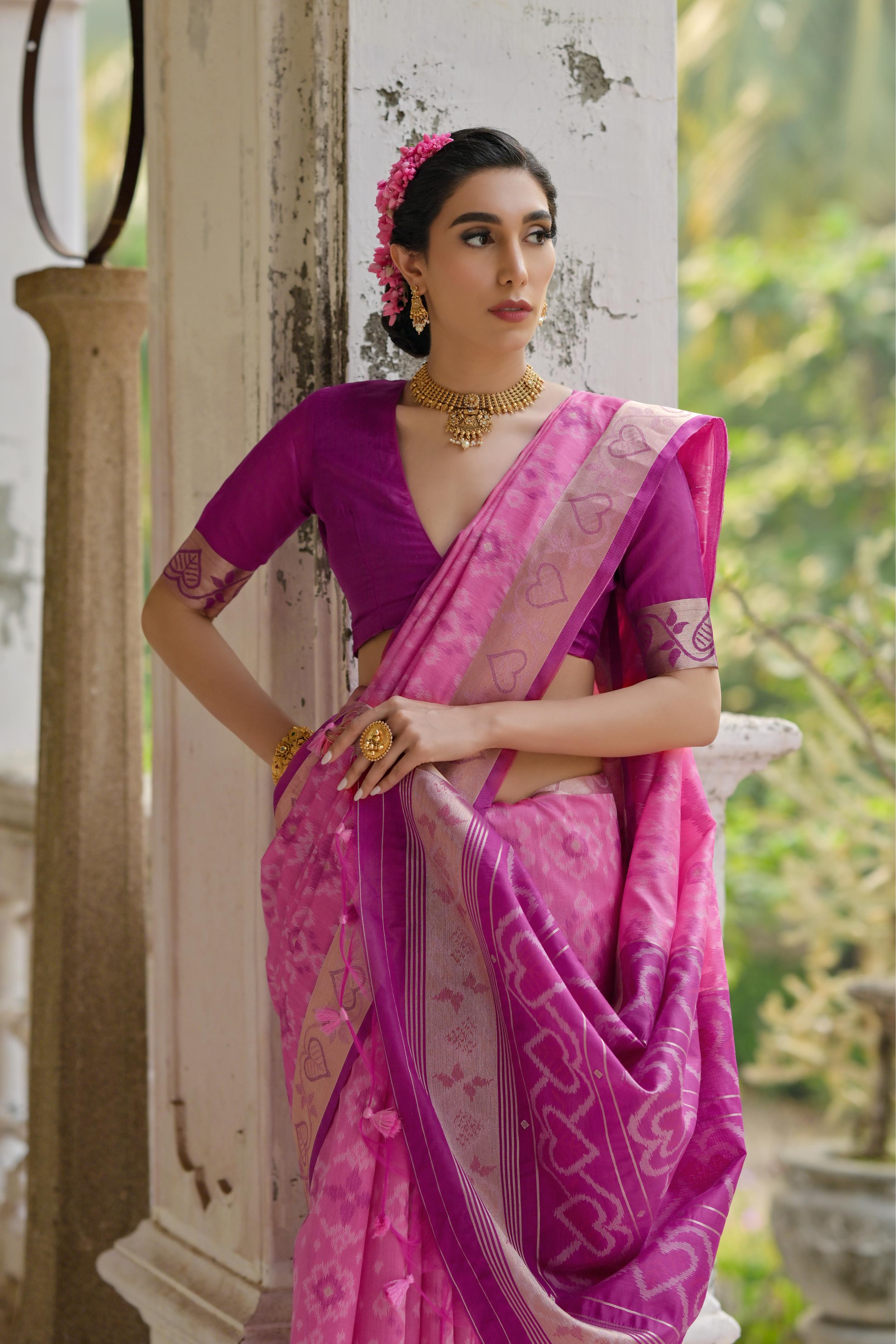 Jyoti Fashion Women's Pink Soft Raw Silk Zari Woven Saree with Blouse - Distacart