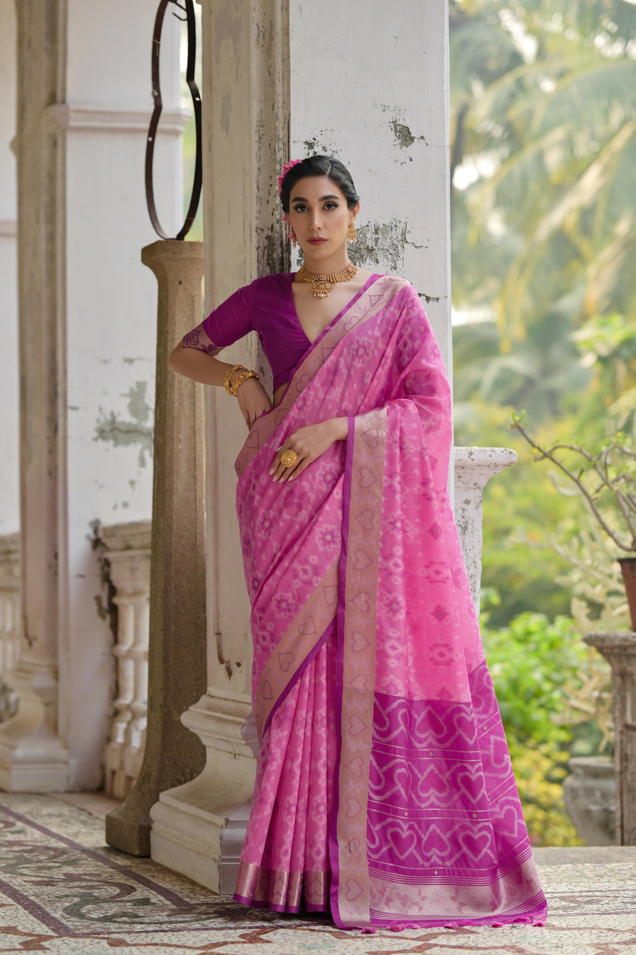 Jyoti Fashion Women's Pink Soft Raw Silk Zari Woven Saree with Blouse - Distacart