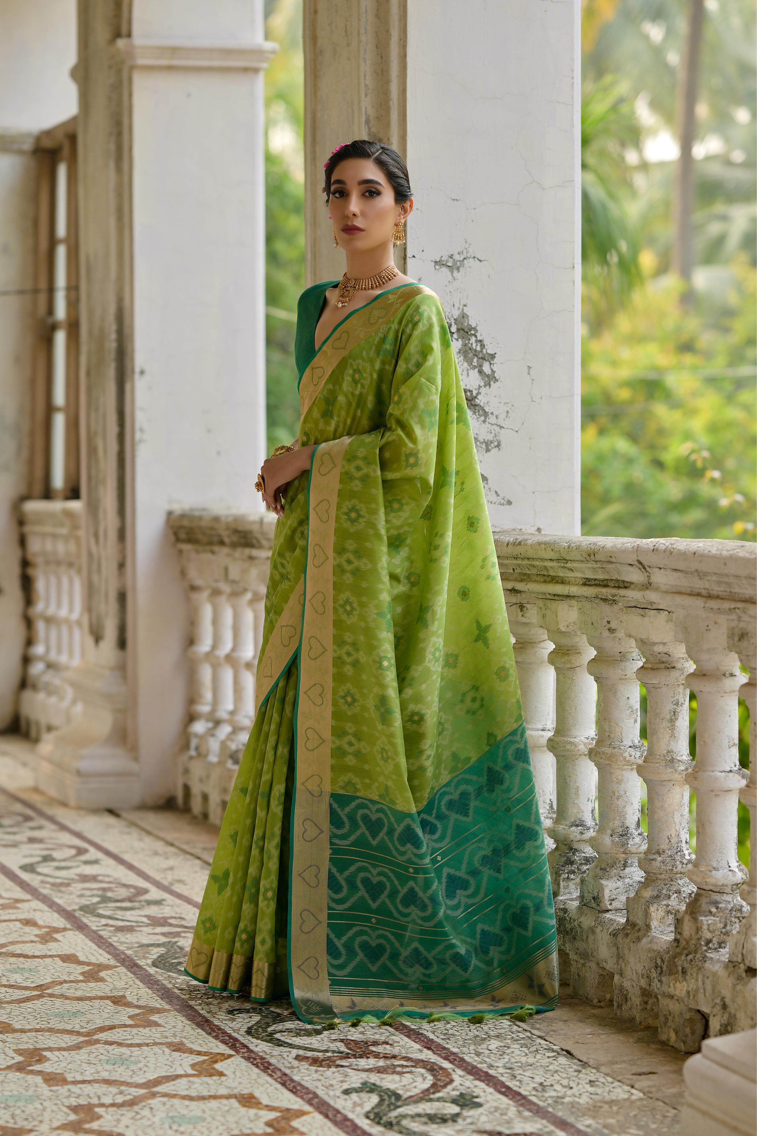 Jyoti Fashion Women's Green Soft Raw Silk Zari Woven Saree with Blouse - Distacart