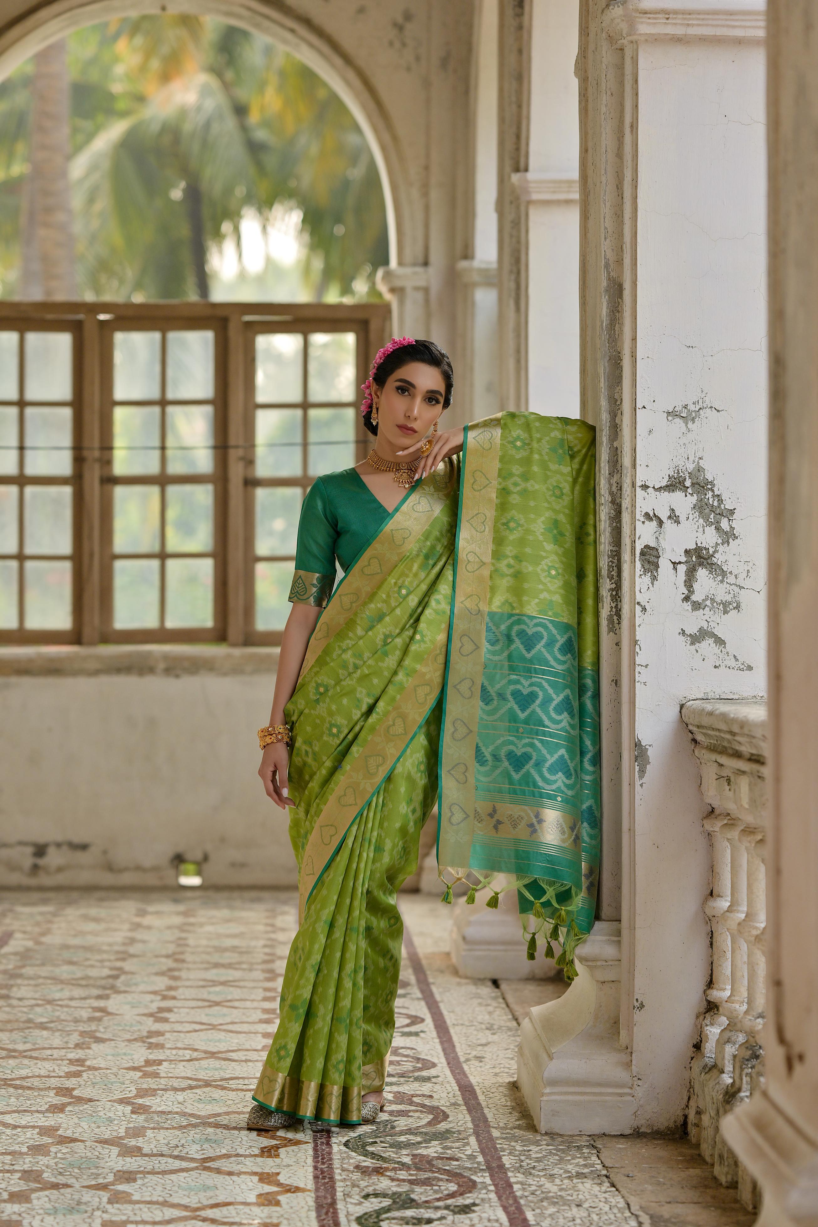 Jyoti Fashion Women's Green Soft Raw Silk Zari Woven Saree with Blouse - Distacart