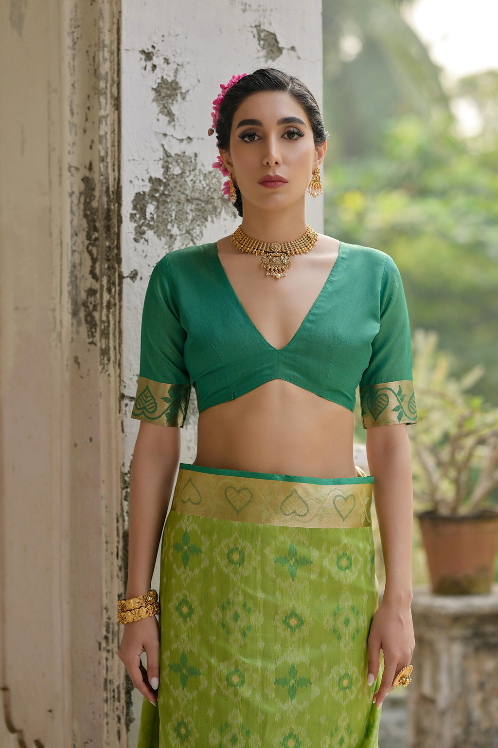 Jyoti Fashion Women's Green Soft Raw Silk Zari Woven Saree with Blouse - Distacart