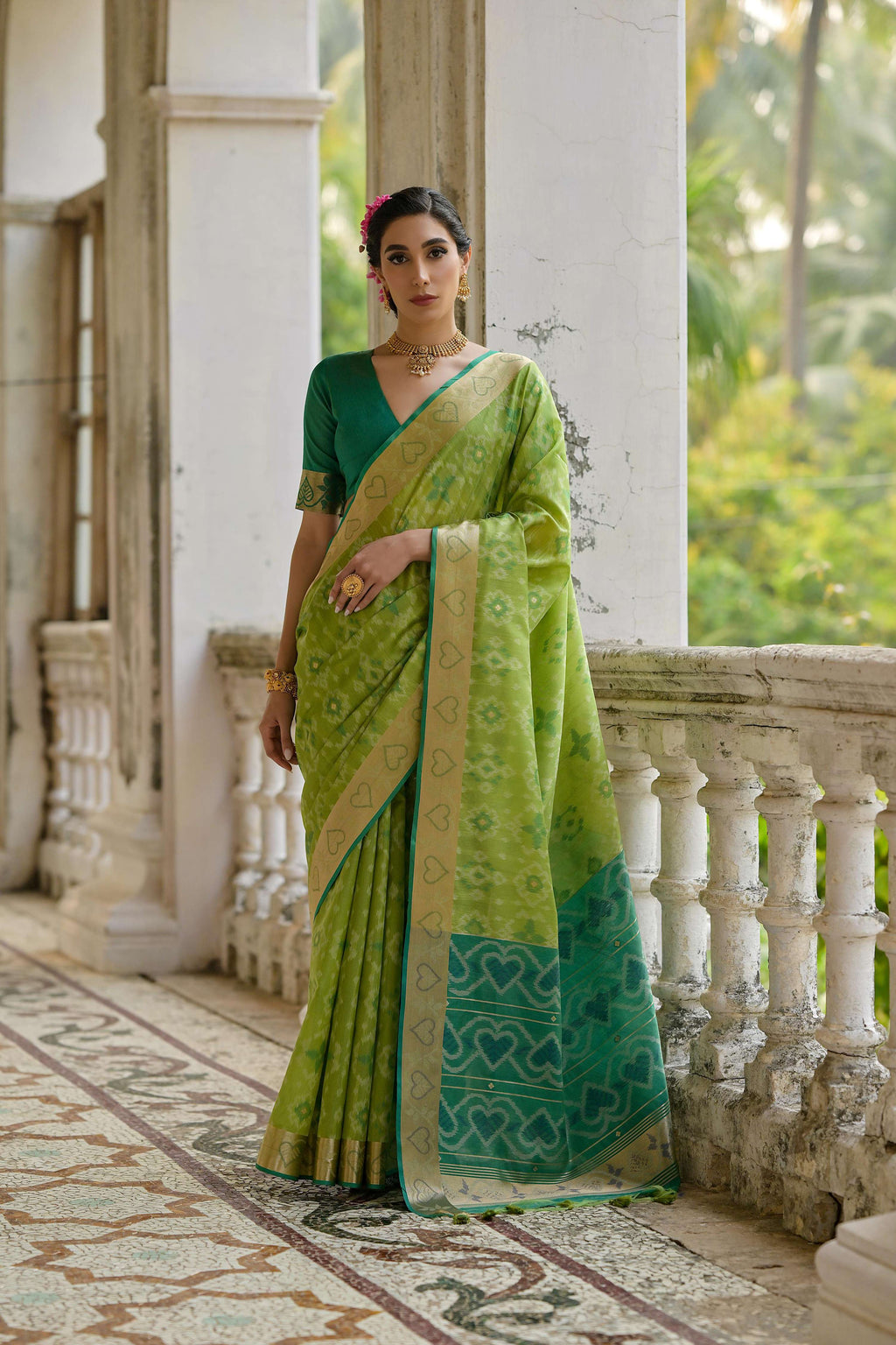 Jyoti Fashion Women's Green Soft Raw Silk Zari Woven Saree with Blouse - Distacart