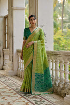Jyoti Fashion Women's Green Soft Raw Silk Zari Woven Saree with Blouse - Distacart