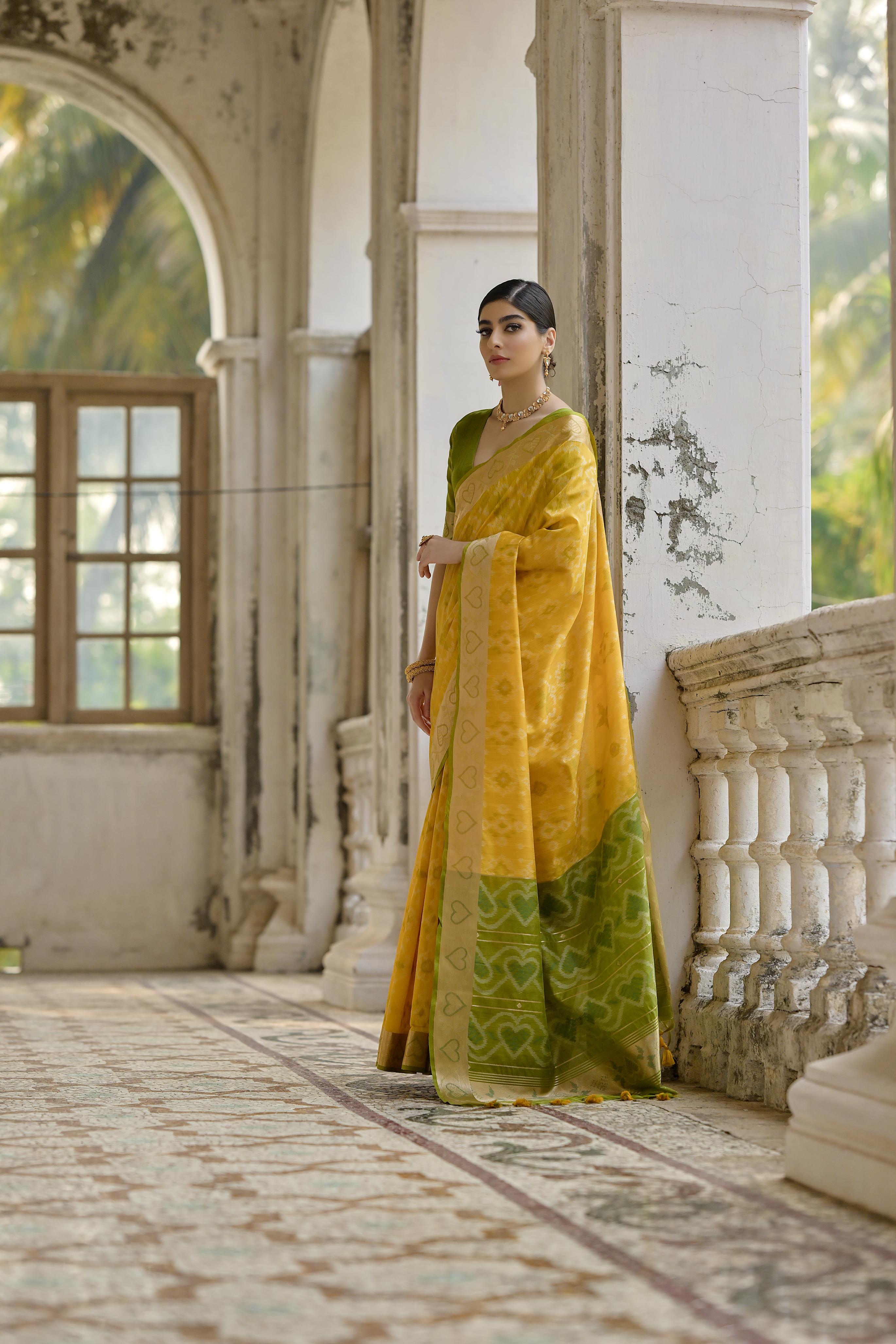 Jyoti Fashion Women's Yellow Soft Raw Silk Zari Woven Saree with Blouse - Distacart