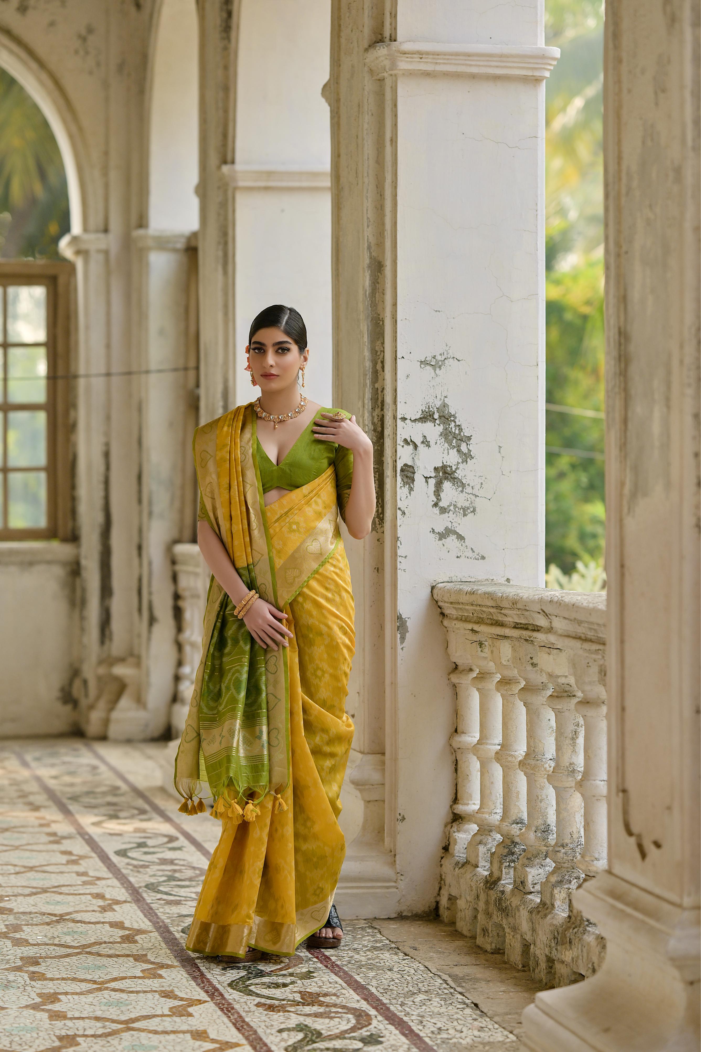 Jyoti Fashion Women's Yellow Soft Raw Silk Zari Woven Saree with Blouse - Distacart