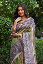 Jyoti Fashion Women's Green Soft Tussar Silk Madhubani Printed Saree with Blouse - Distacart