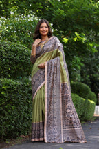 Jyoti Fashion Women's Green Soft Tussar Silk Madhubani Printed Saree with Blouse - Distacart