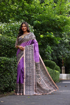 Jyoti Fashion Women's Purple Soft Tussar Silk Madhubani Printed Saree with Blouse - Distacart