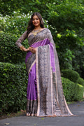 Jyoti Fashion Women's Purple Soft Tussar Silk Madhubani Printed Saree with Blouse - Distacart