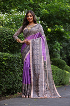 Jyoti Fashion Women's Purple Soft Tussar Silk Madhubani Printed Saree with Blouse - Distacart