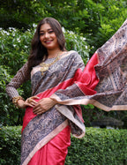 Jyoti Fashion Women's Gajri Soft Tussar Silk Madhubani Printed Saree with Blouse - Distacart