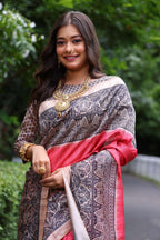 Jyoti Fashion Women's Gajri Soft Tussar Silk Madhubani Printed Saree with Blouse - Distacart