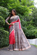Jyoti Fashion Women's Gajri Soft Tussar Silk Madhubani Printed Saree with Blouse - Distacart