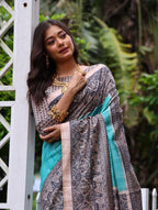 Jyoti Fashion Women's Sky Blue Soft Tussar Silk Madhubani Printed Saree with Blouse - Distacart