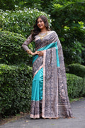 Jyoti Fashion Women's Sky Blue Soft Tussar Silk Madhubani Printed Saree with Blouse - Distacart