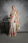 Jyoti Fashion Women's Beige Soft Tussar Silk Floral Printed Saree with Blouse - Distacart