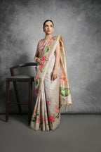 Jyoti Fashion Women's Beige Soft Tussar Silk Floral Printed Saree with Blouse - Distacart