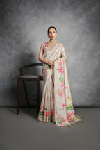 Jyoti Fashion Women's Beige Soft Tussar Silk Floral Printed Saree with Blouse - Distacart