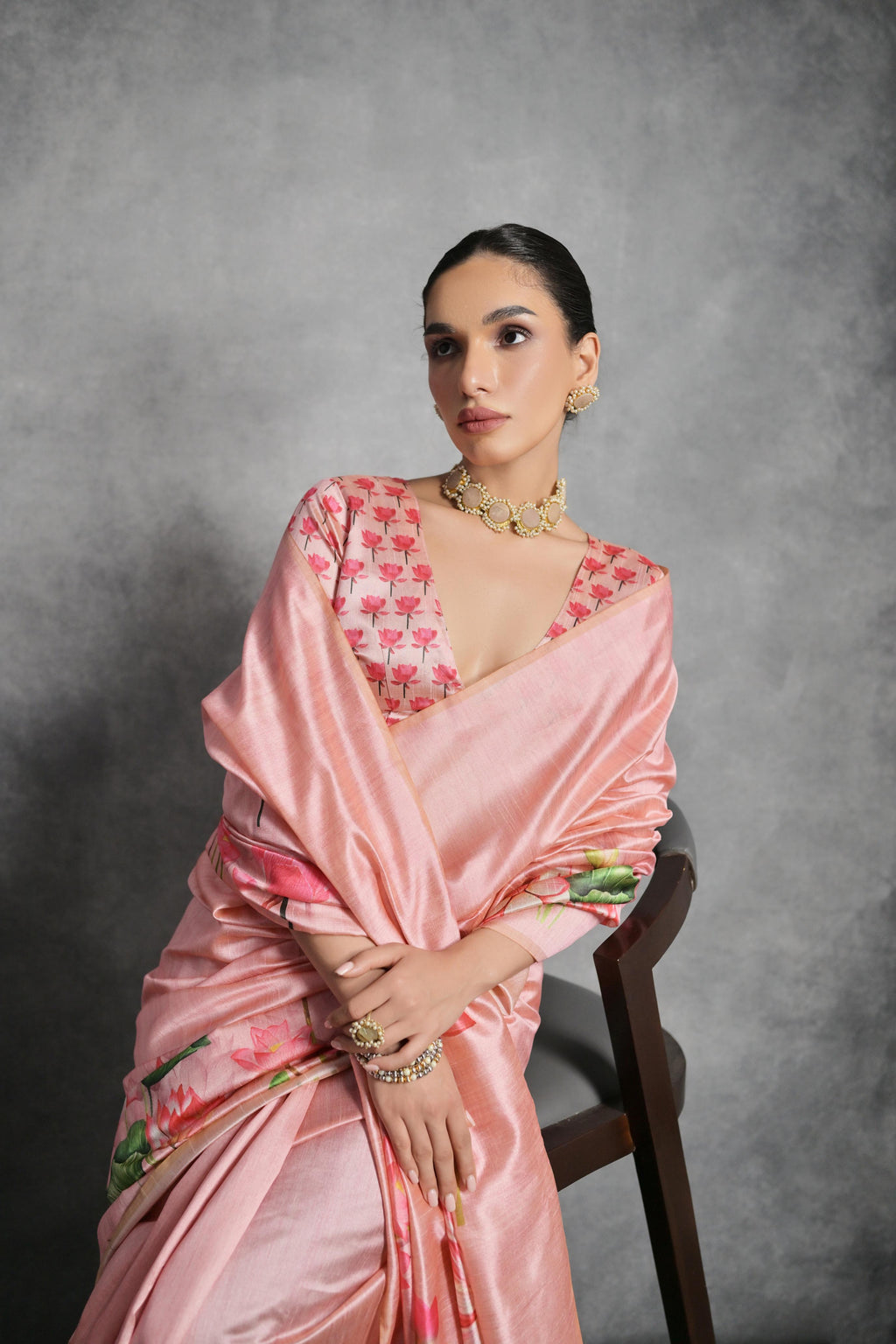Jyoti Fashion Women's Pink Soft Tussar Silk Floral Printed Saree with Blouse - Distacart