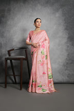 Jyoti Fashion Women's Pink Soft Tussar Silk Floral Printed Saree with Blouse - Distacart
