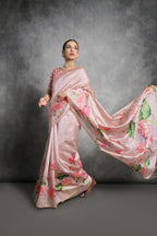 Jyoti Fashion Women's Peach Soft Tussar Silk Floral Printed Saree with Blouse - Distacart