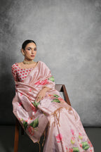 Jyoti Fashion Women's Peach Soft Tussar Silk Floral Printed Saree with Blouse - Distacart