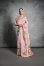 Jyoti Fashion Women's Peach Soft Tussar Silk Floral Printed Saree with Blouse - Distacart