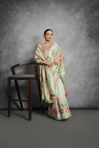 Jyoti Fashion Women's Pista Green Soft Tussar Silk Floral Printed Saree with Blouse - Distacart