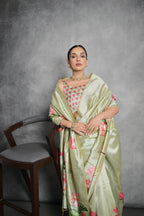 Jyoti Fashion Women's Pista Green Soft Tussar Silk Floral Printed Saree with Blouse - Distacart