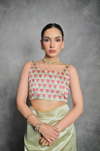 Jyoti Fashion Women's Pista Green Soft Tussar Silk Floral Printed Saree with Blouse - Distacart