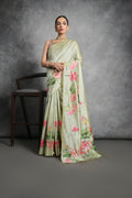 Jyoti Fashion Women's Pista Green Soft Tussar Silk Floral Printed Saree with Blouse - Distacart
