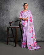 Jyoti Fashion Women's Lavender Soft Tussar Silk Floral Printed Saree with Blouse - Distacart