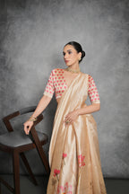 Jyoti Fashion Women's Cream Soft Tussar Silk Floral Printed Saree with Blouse - Distacart