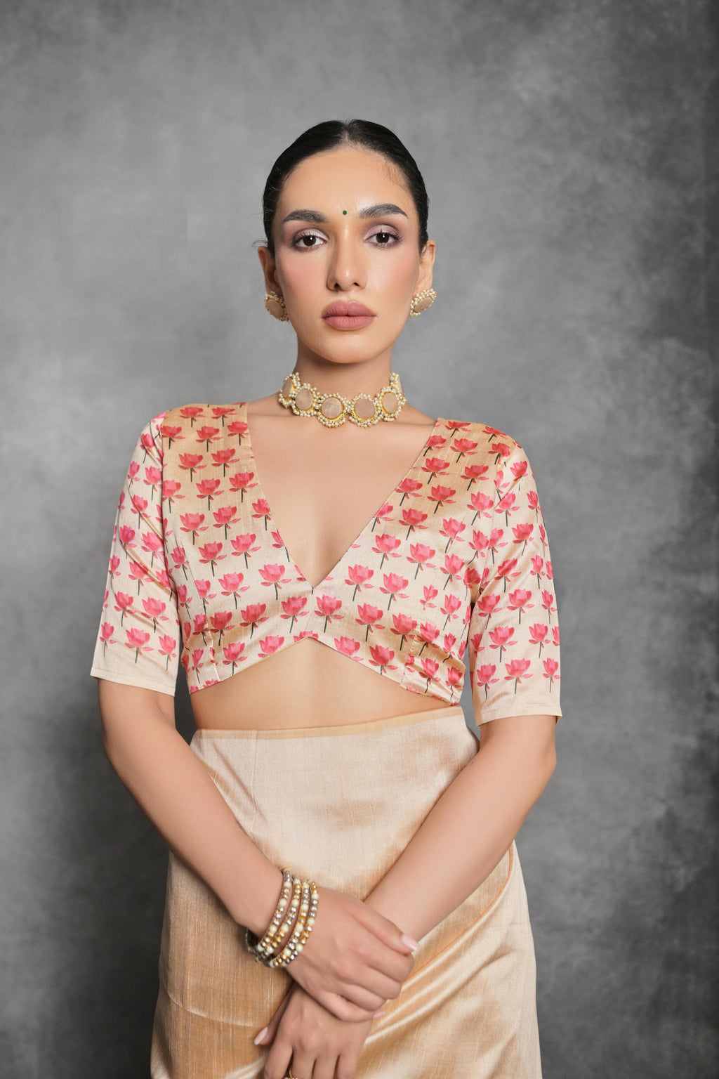 Jyoti Fashion Women's Cream Soft Tussar Silk Floral Printed Saree with Blouse - Distacart