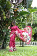 Jyoti Fashion Women's Rani Pink Soft Tussar Silk Floral Printed Saree with Blouse - Distacart