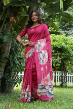 Jyoti Fashion Women's Rani Pink Soft Tussar Silk Floral Printed Saree with Blouse - Distacart