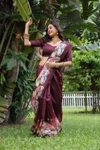 Jyoti Fashion Women's Wine Soft Tussar Silk Floral Printed Saree with Blouse - Distacart
