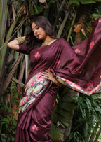 Jyoti Fashion Women's Wine Soft Tussar Silk Floral Printed Saree with Blouse - Distacart