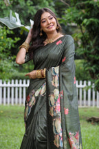 Jyoti Fashion Women's Mehendi Soft Tussar Silk Floral Printed Saree with Blouse - Distacart