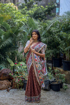 Jyoti Fashion Women's Brown Soft Tussar Silk Madhubani Printed Saree with Blouse - Distacart